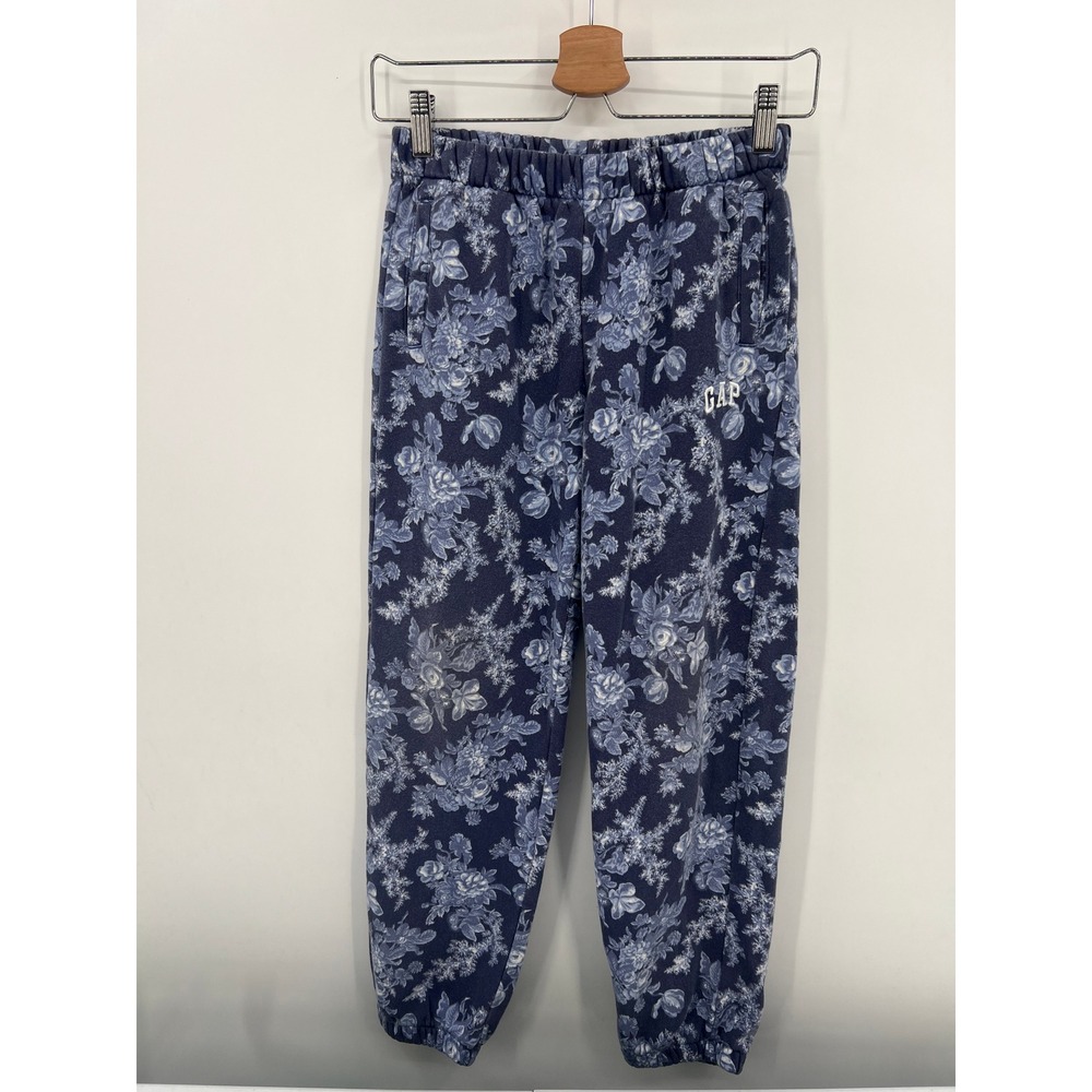 Gap LoveShackFancy Collab Girls Large L Blue Floral Fleece Joggers Coquette